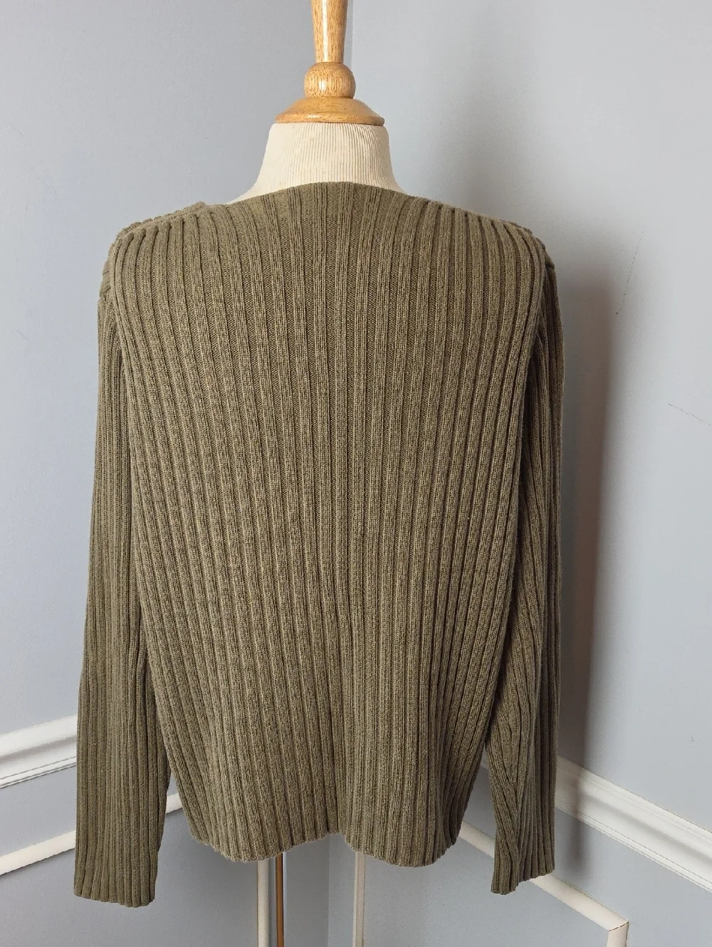 J.CREW Men's Olive Green V-Neck Cable Knit Chunky Preppy Y2K Casual Sweater L